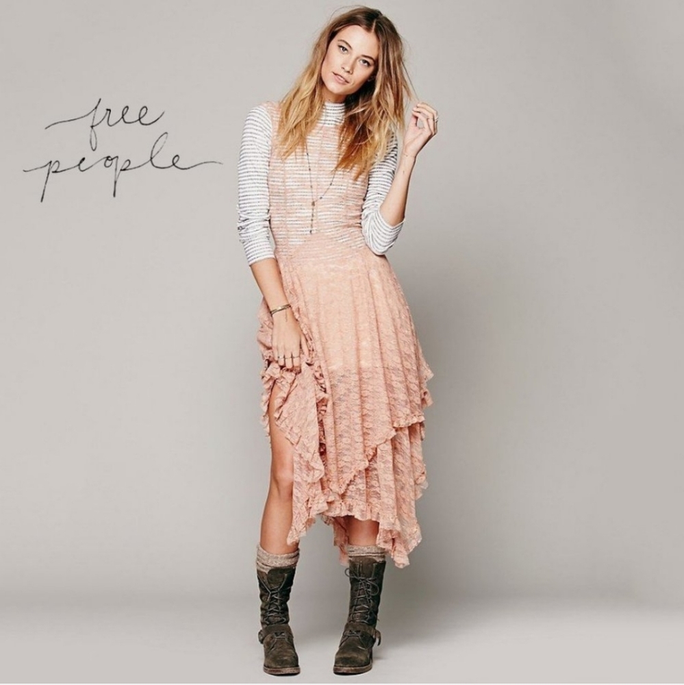 Free People Asymmetrical Dress in Pink/Peach